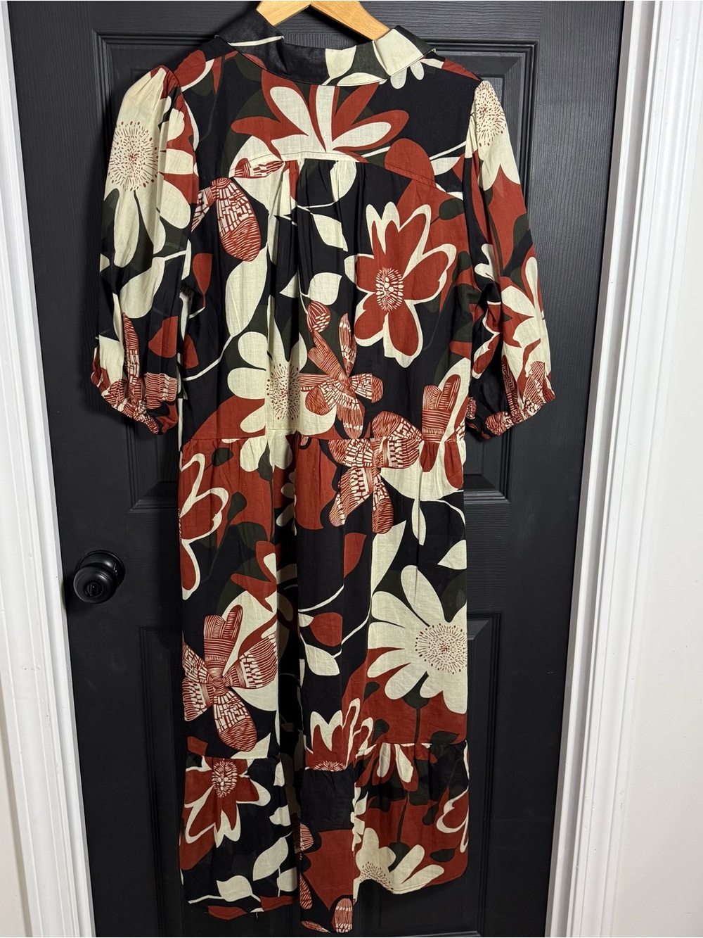 Umgee Brown, Black & Cream Floral Midi Shirt Dress - Picture 6 of 8